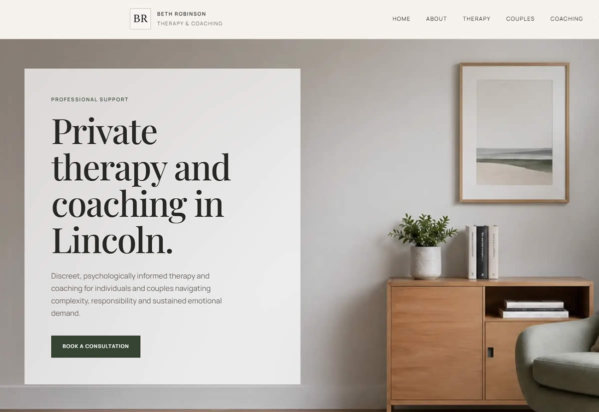 Desktop preview of Beth Robinson Therapy website
