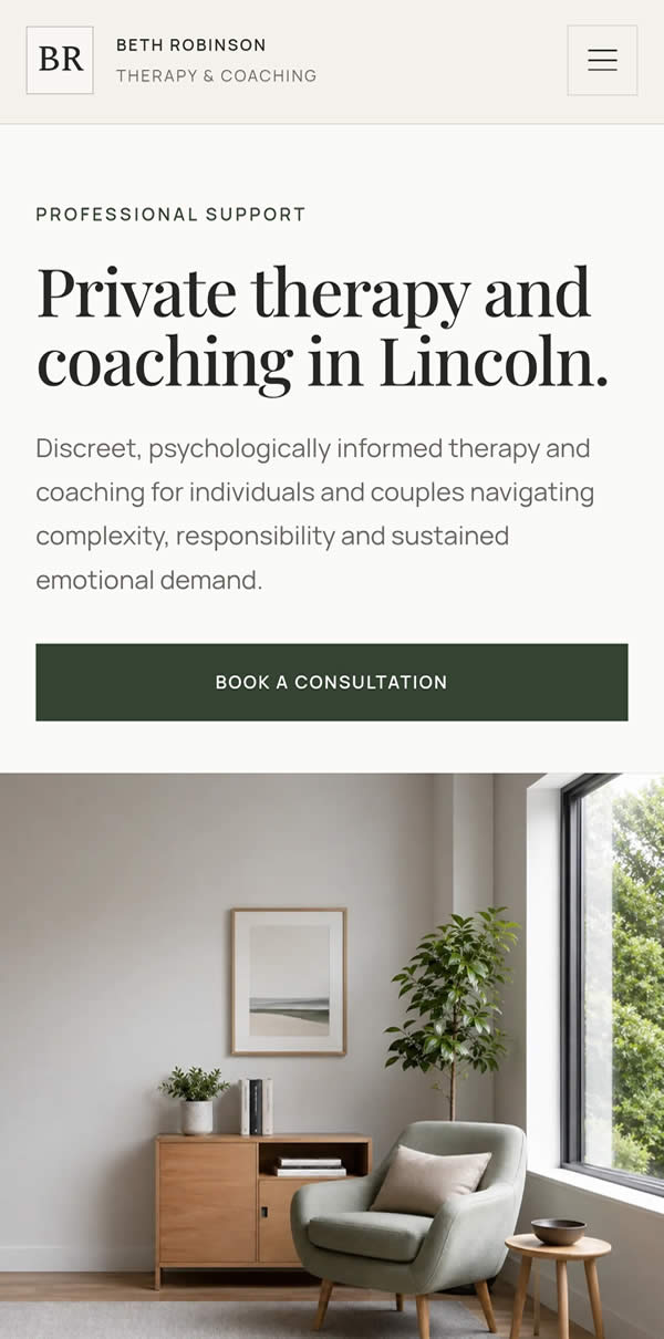 Mobile preview of Beth Robinson Therapy website